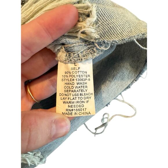 Blue B Rhinestone Fringe Distressed Denim Jean Shorts Women’s Size Large - Picture 8 of 10